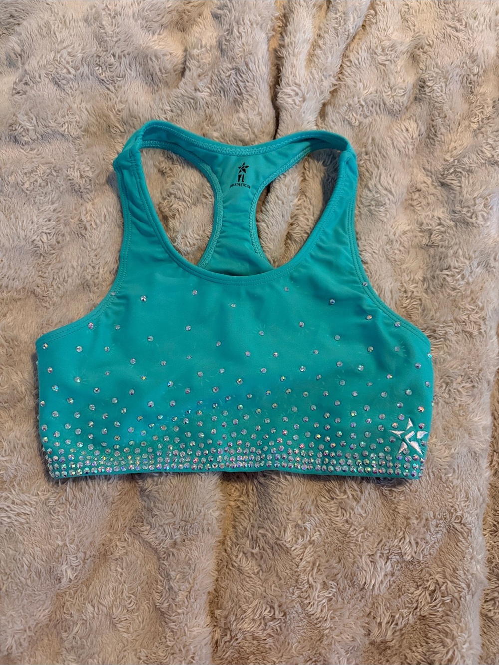 Rebel athletics Teal Rhinestone Racerback Sports Bra youth large